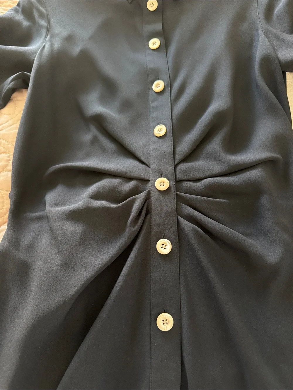 Kate Spade Black mainline ruched Button-Front Midi Dress